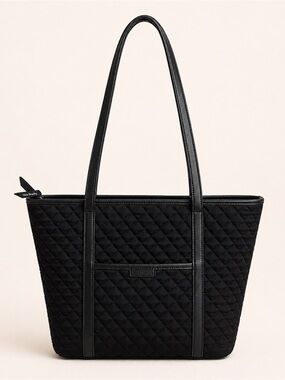 Vera Bradley™ Classic BLACK Quilted Fabric Tote/Handbag/Shoulder Bag-Rose Lining